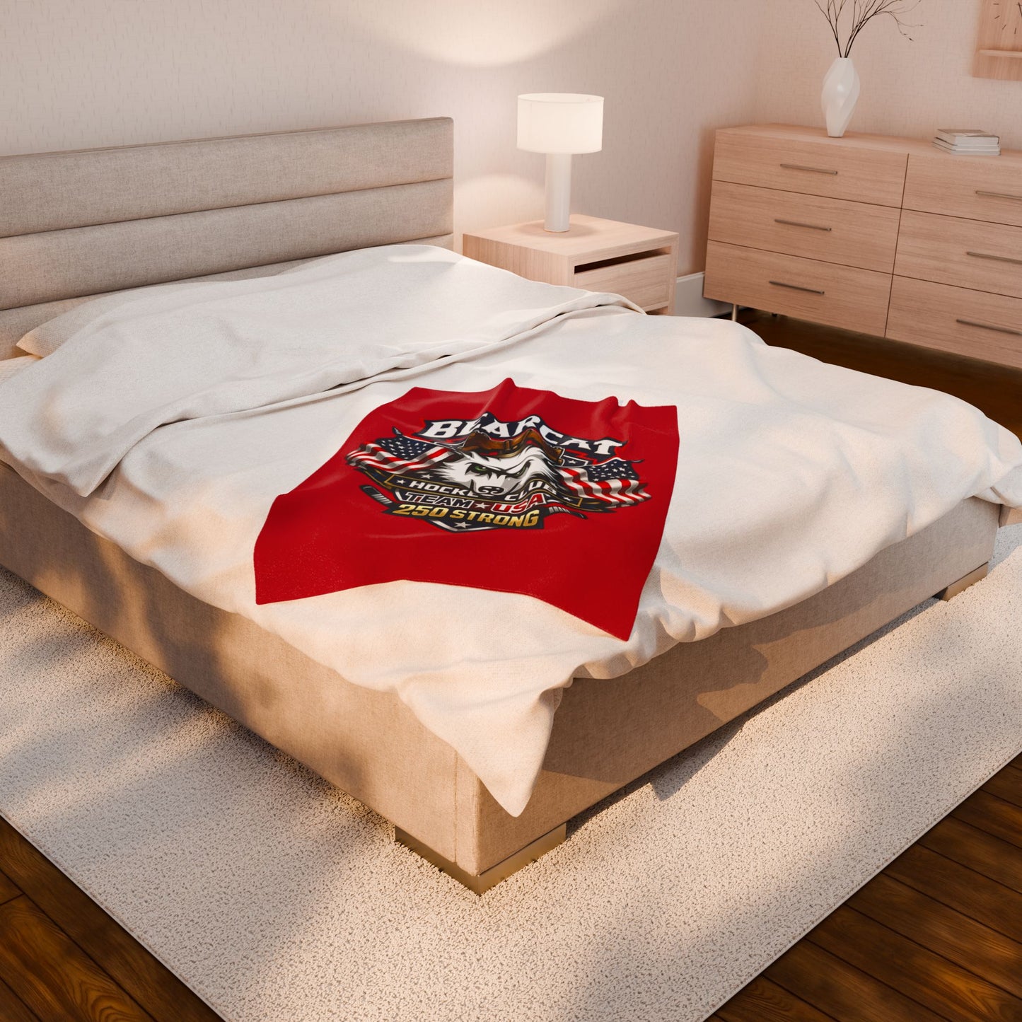 Bearcat Hockey Club Team USA Velveteen Plush red Patriotic Blanket