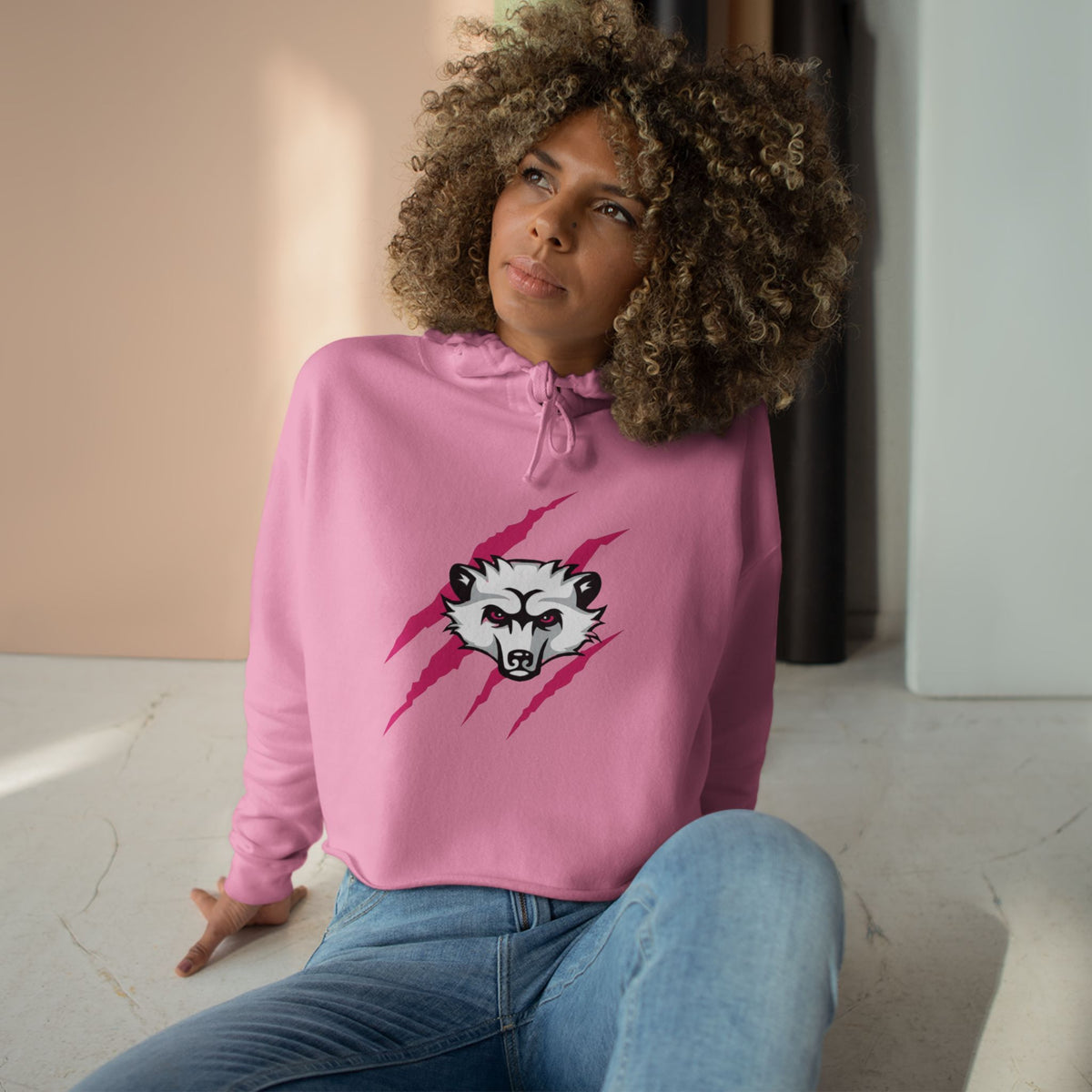 Lady Bearcat's Pink Logo Crop Hoodie