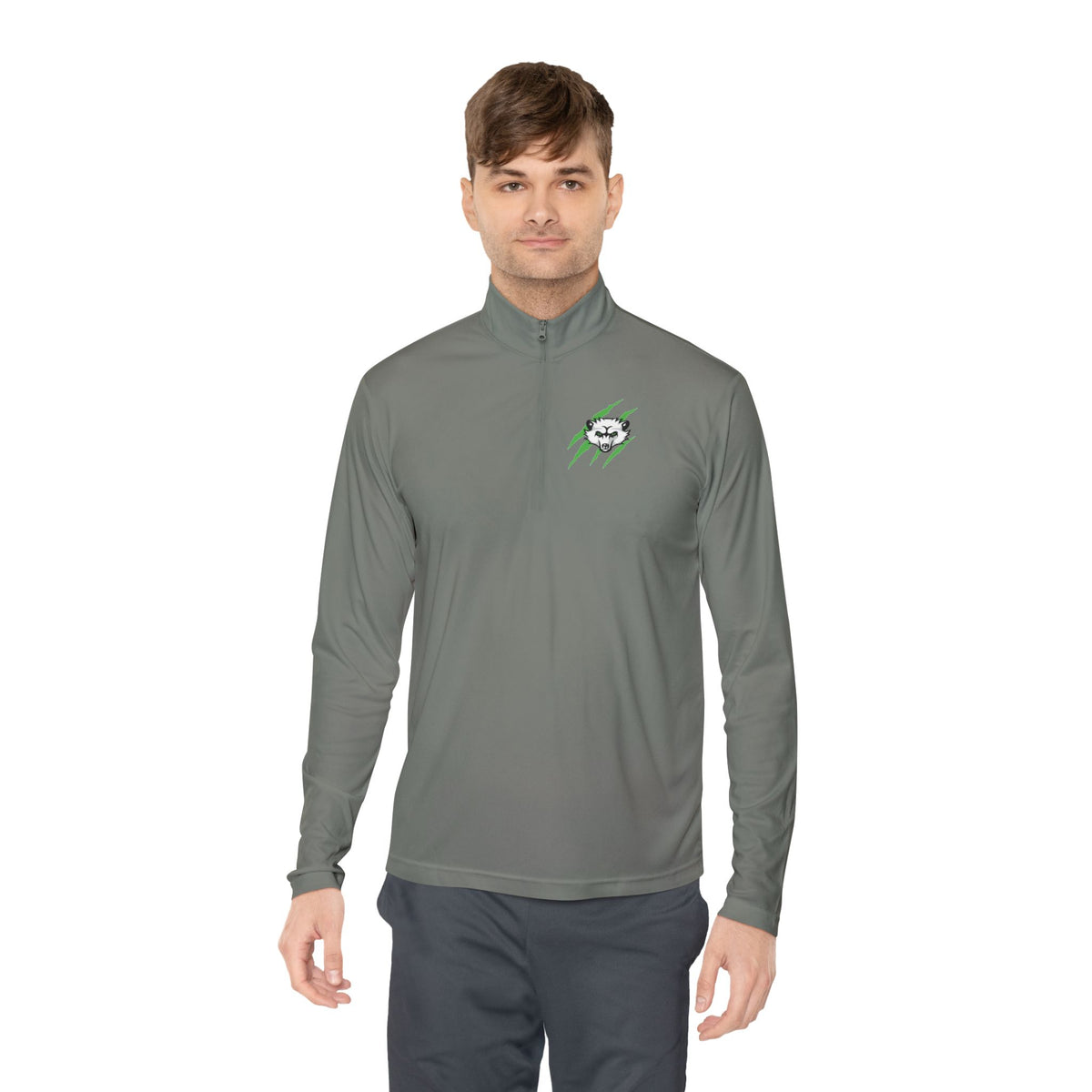 Quarter-Zip Pullover — Green Lightning Skull Logo