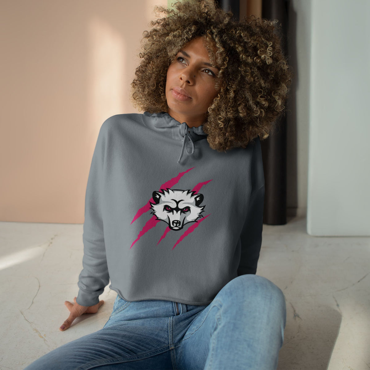 Lady Bearcat's Pink Logo Crop Hoodie