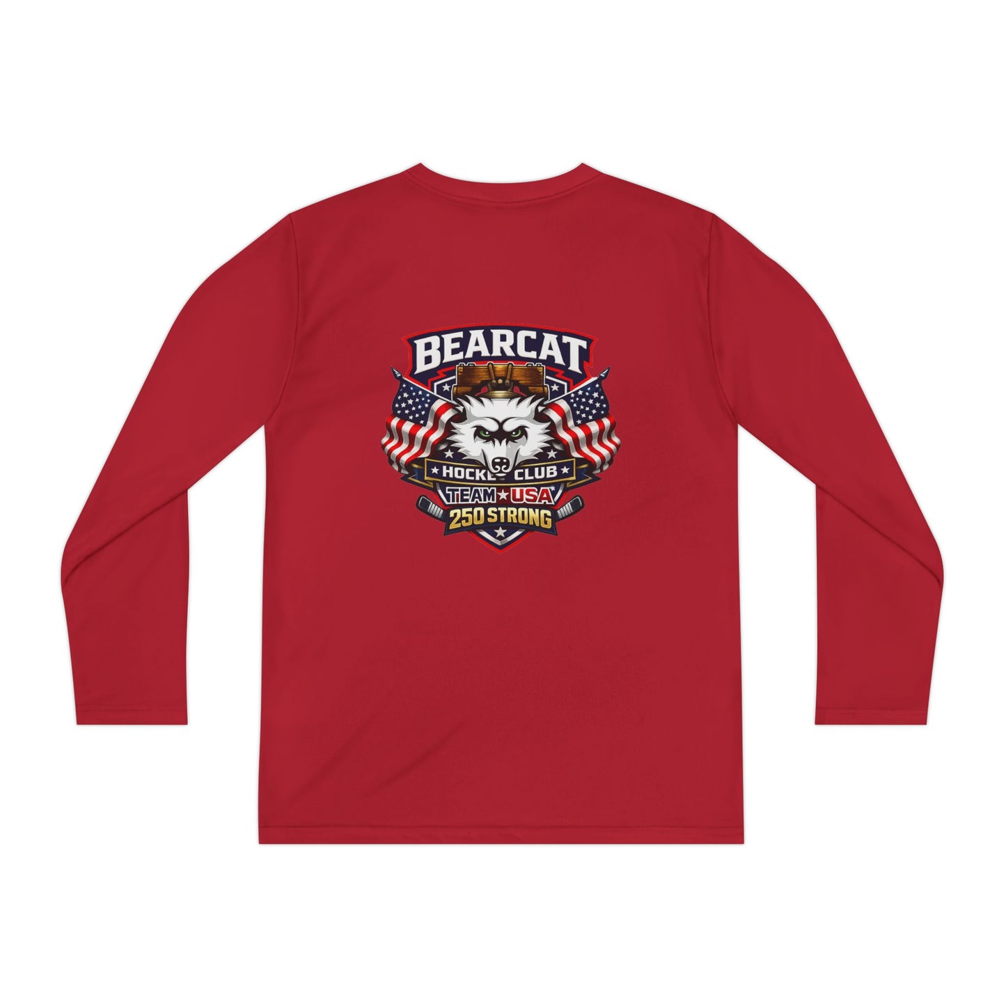 Bearcat Club Youth Long Sleeve Tee – Hockey Team Jersey with American Flags & Mascot