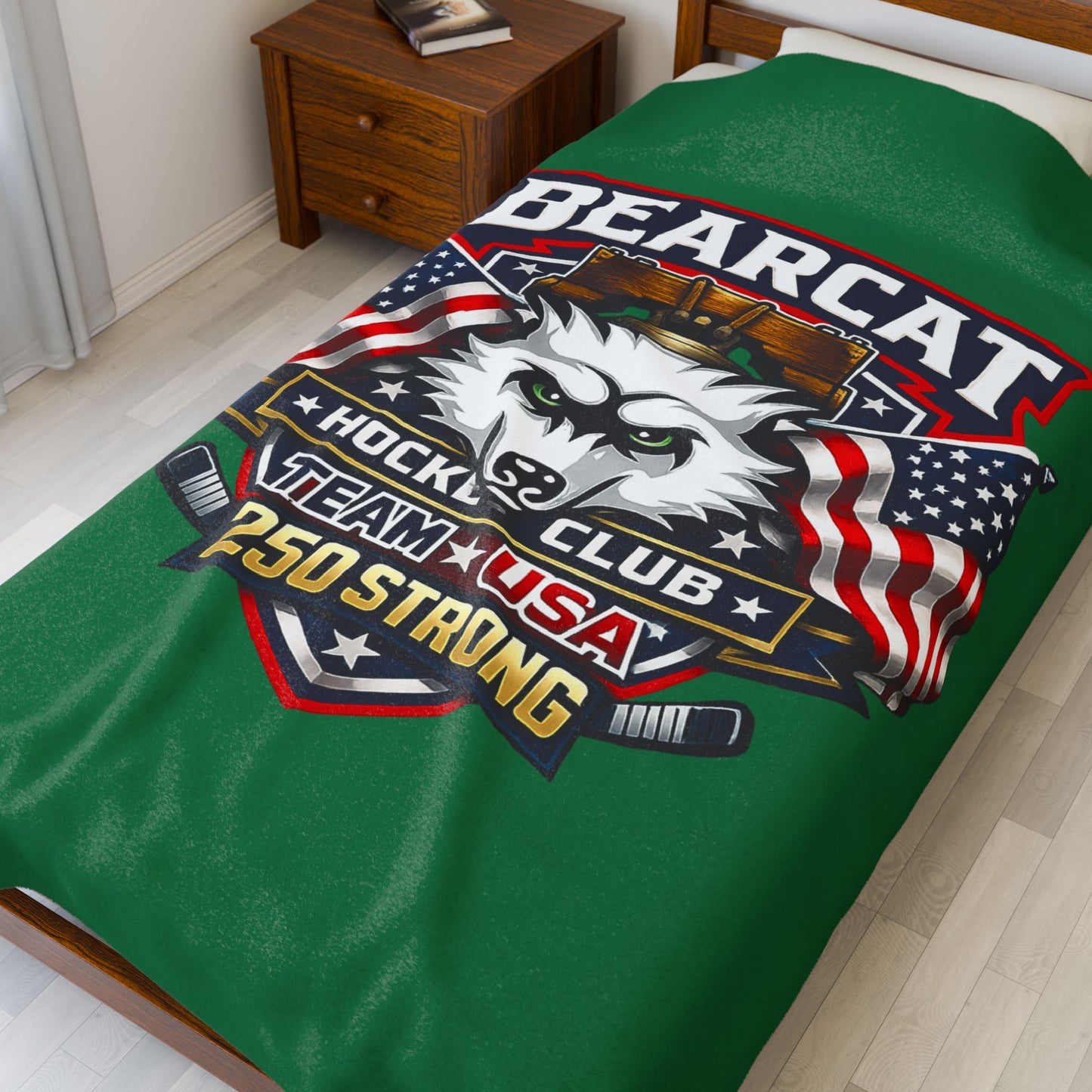 Bearcat Hockey Club Team USA Velveteen Plush Green Blanket