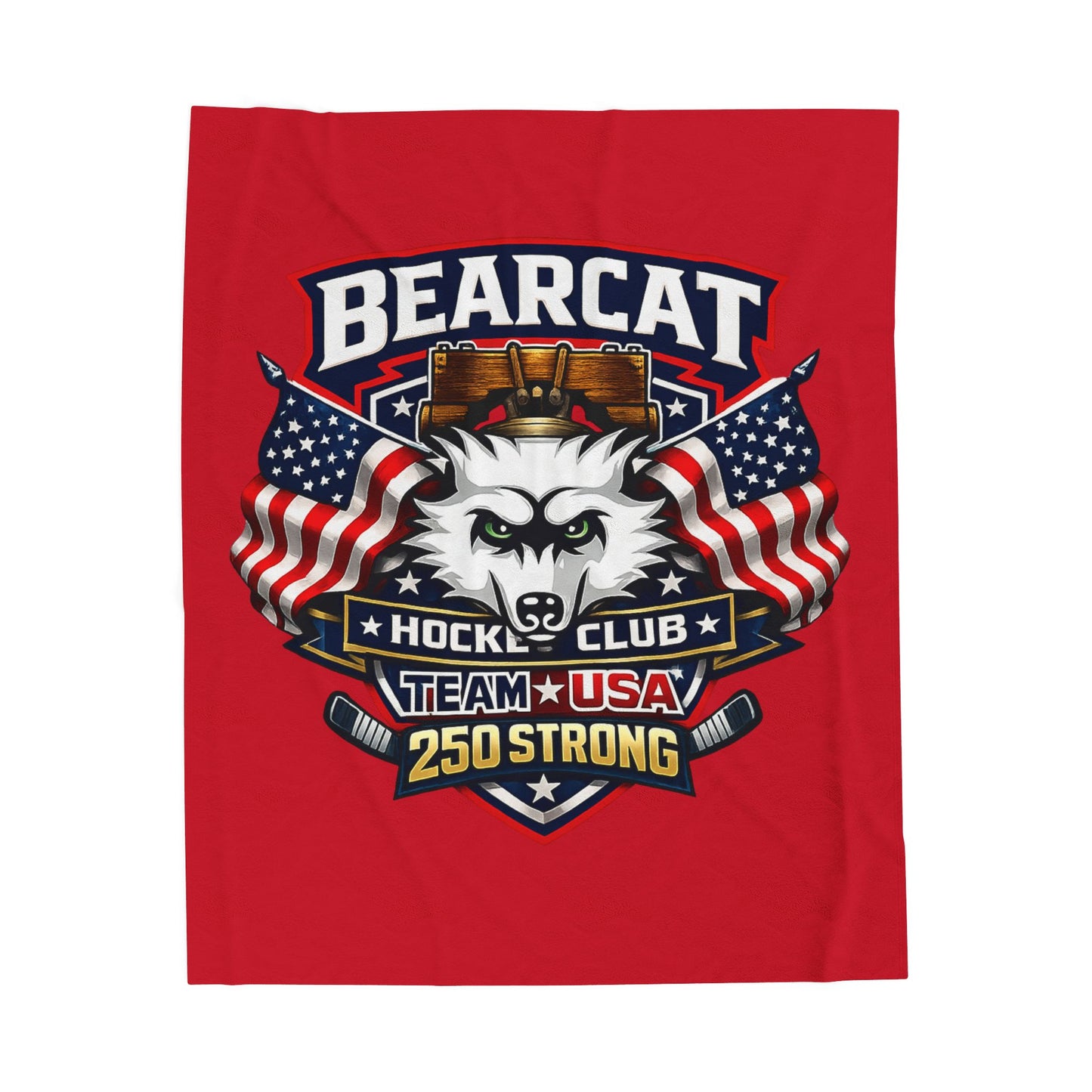 Bearcat Hockey Club Team USA Velveteen Plush red Patriotic Blanket