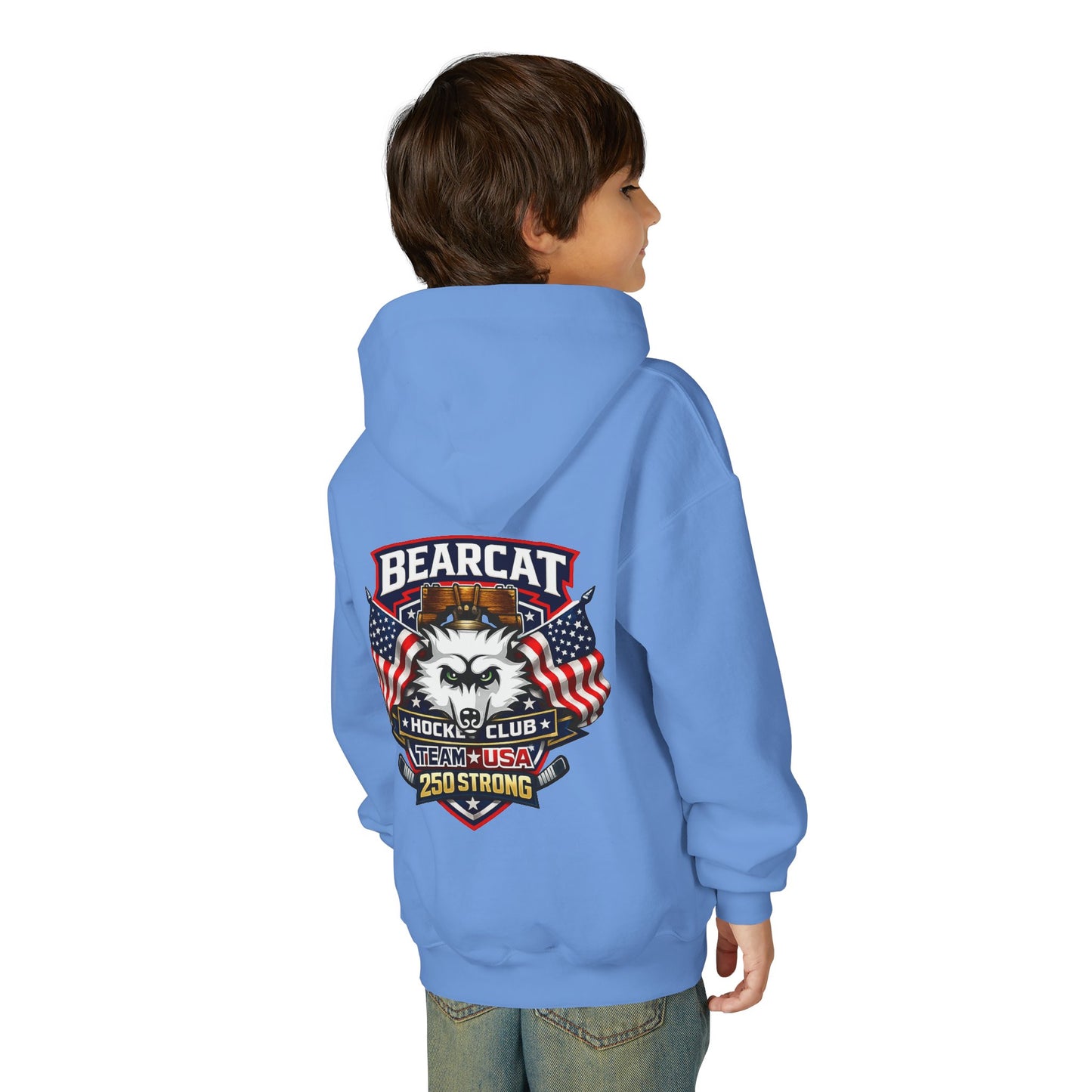 Bearcat Hockey International Youth Hoodie — Team USA Flag Mascot Sweatshirt