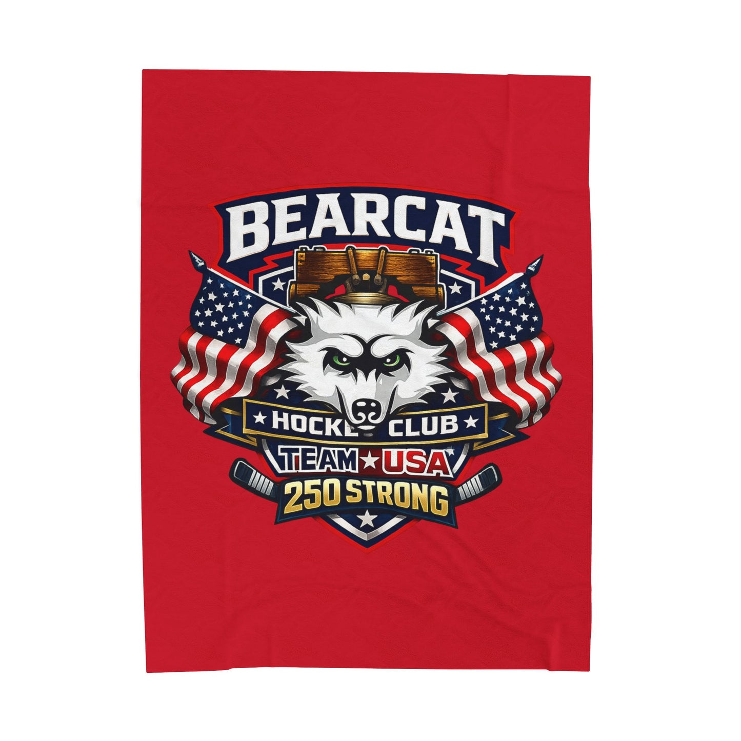 Bearcat Hockey Club Team USA Velveteen Plush red Patriotic Blanket