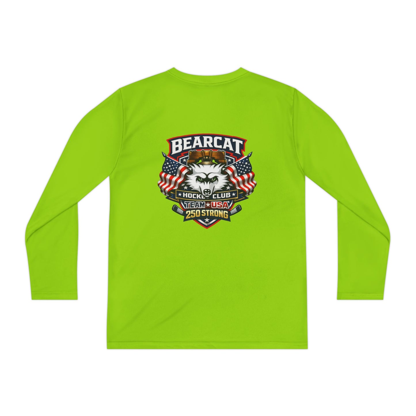 Bearcat Club Youth Long Sleeve Tee – Hockey Team Jersey with American Flags & Mascot