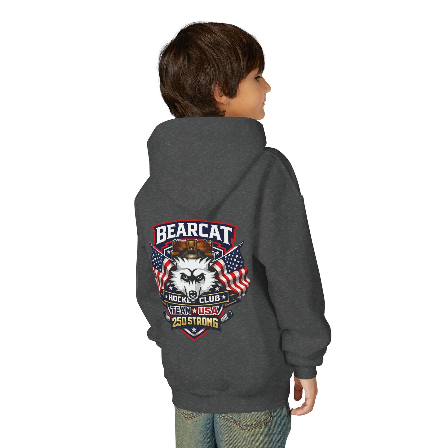 Bearcat Hockey International Youth Hoodie — Team USA Flag Mascot Sweatshirt
