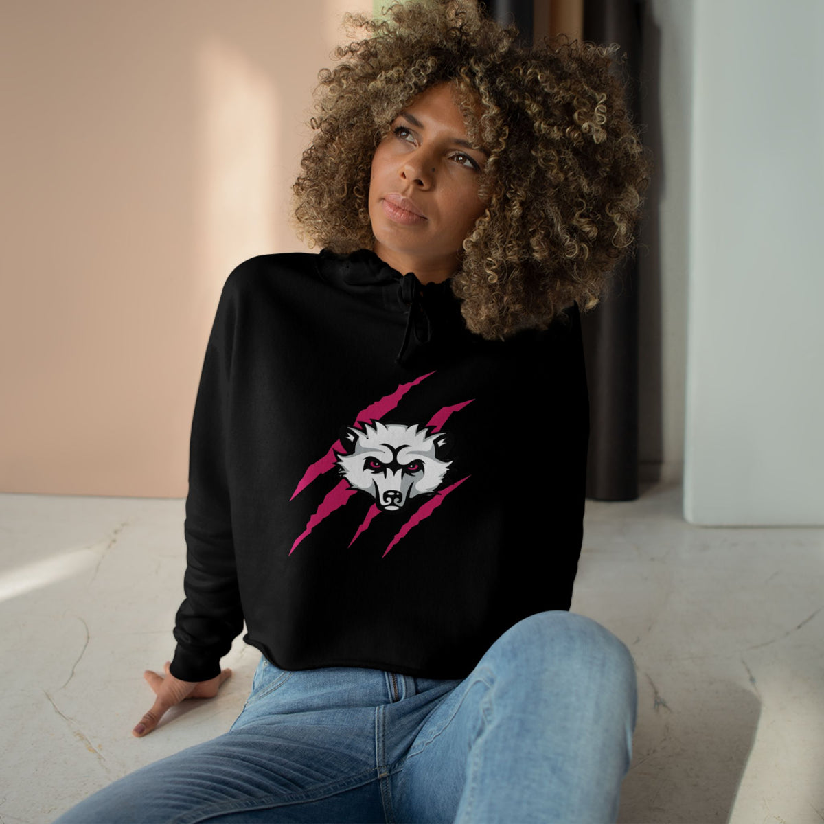 Lady Bearcat's Pink Logo Crop Hoodie