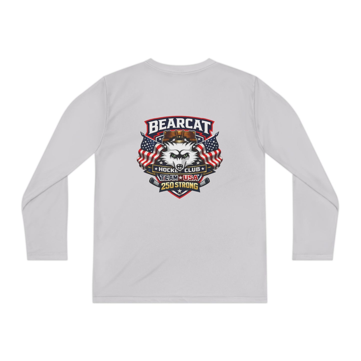 Bearcat Club Youth Long Sleeve Tee – Hockey Team Jersey with American Flags & Mascot