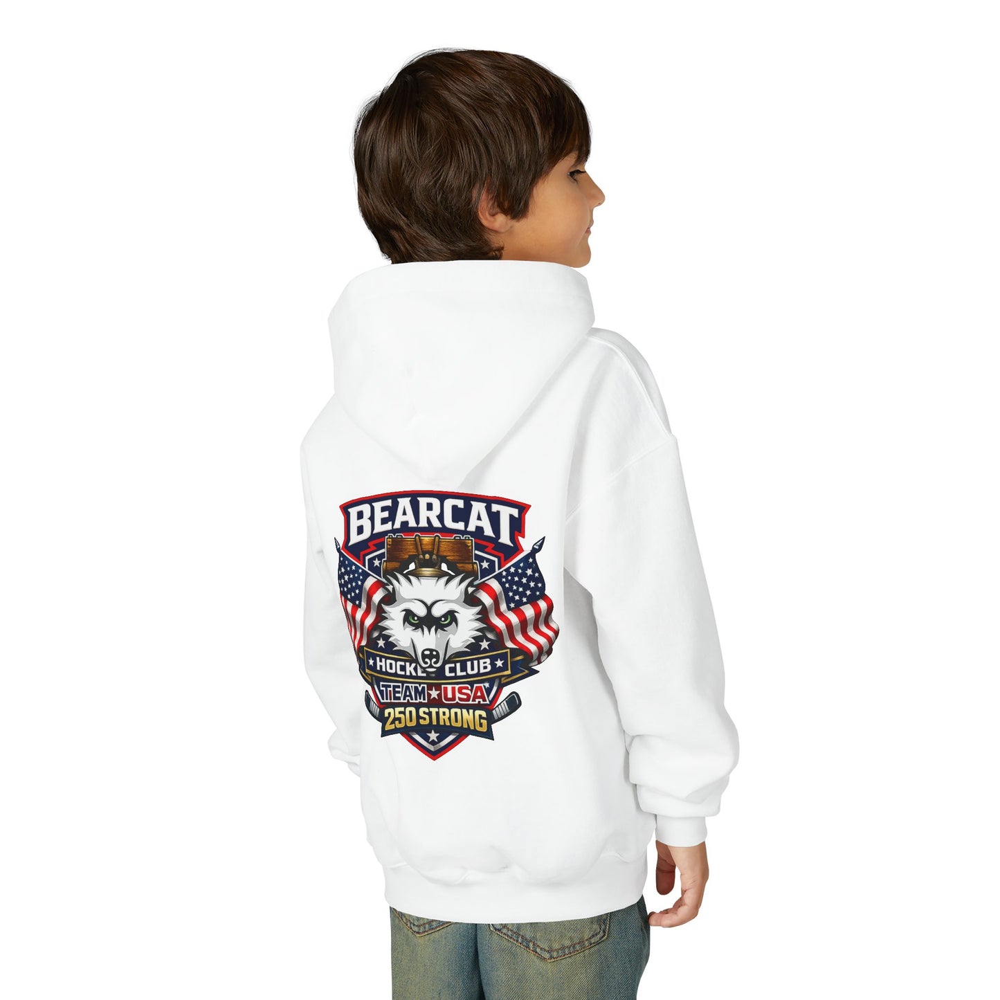 Bearcat Hockey International Youth Hoodie — Team USA Flag Mascot Sweatshirt