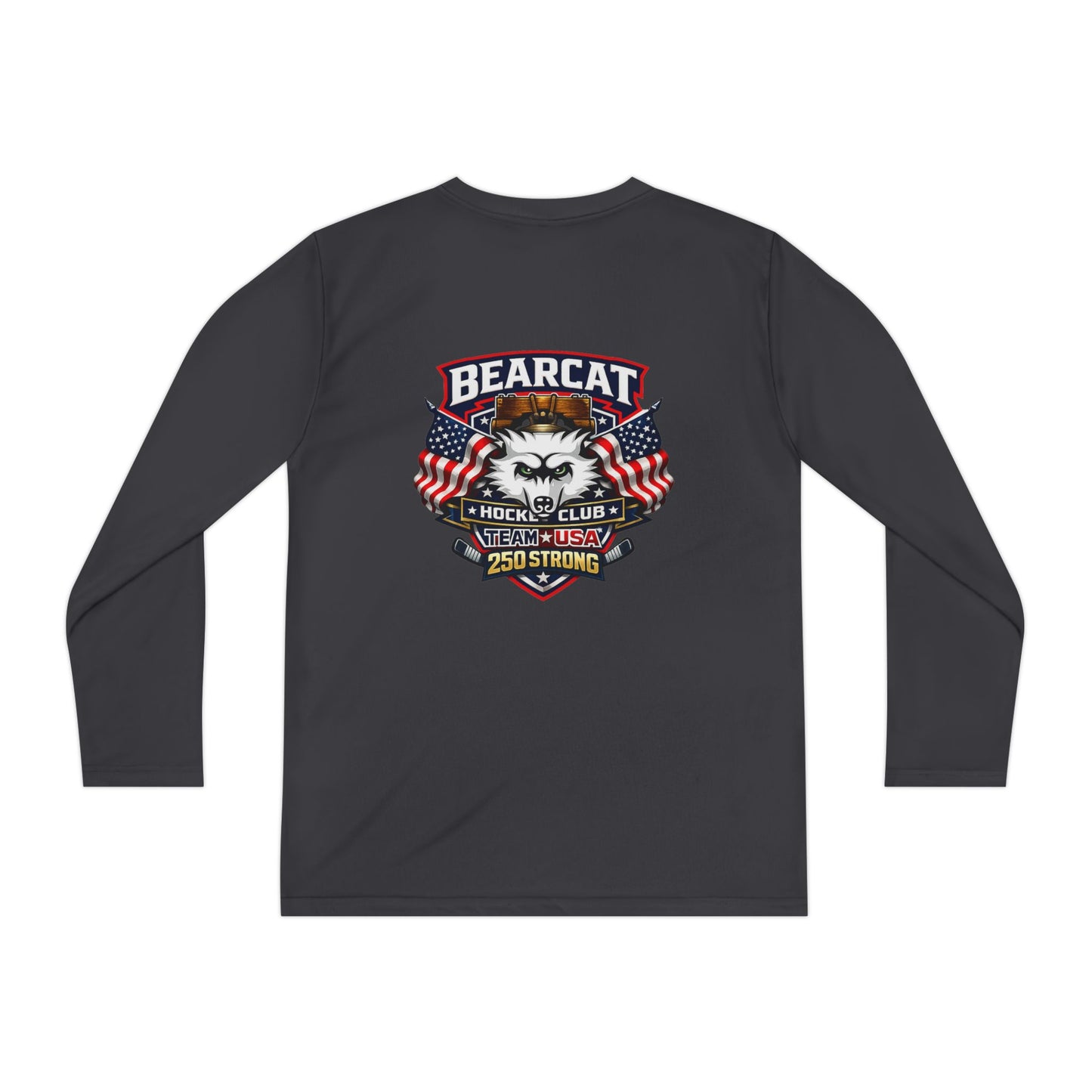 Bearcat Club Youth Long Sleeve Tee – Hockey Team Jersey with American Flags & Mascot