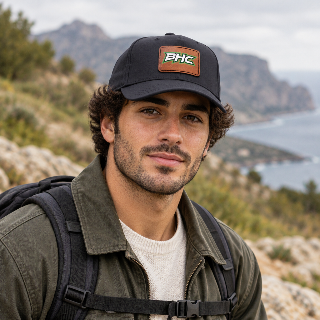 Leather Patch Baseball Cap with BHC Logo