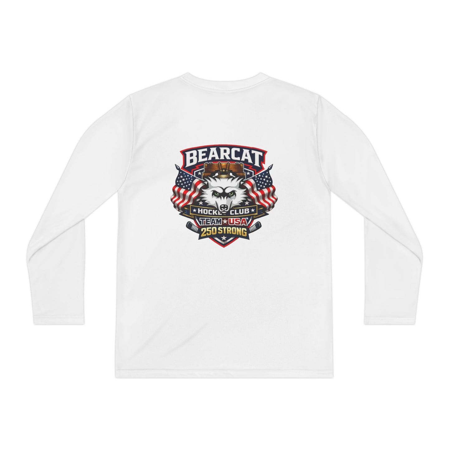 Bearcat Club Youth Long Sleeve Tee – Hockey Team Jersey with American Flags & Mascot