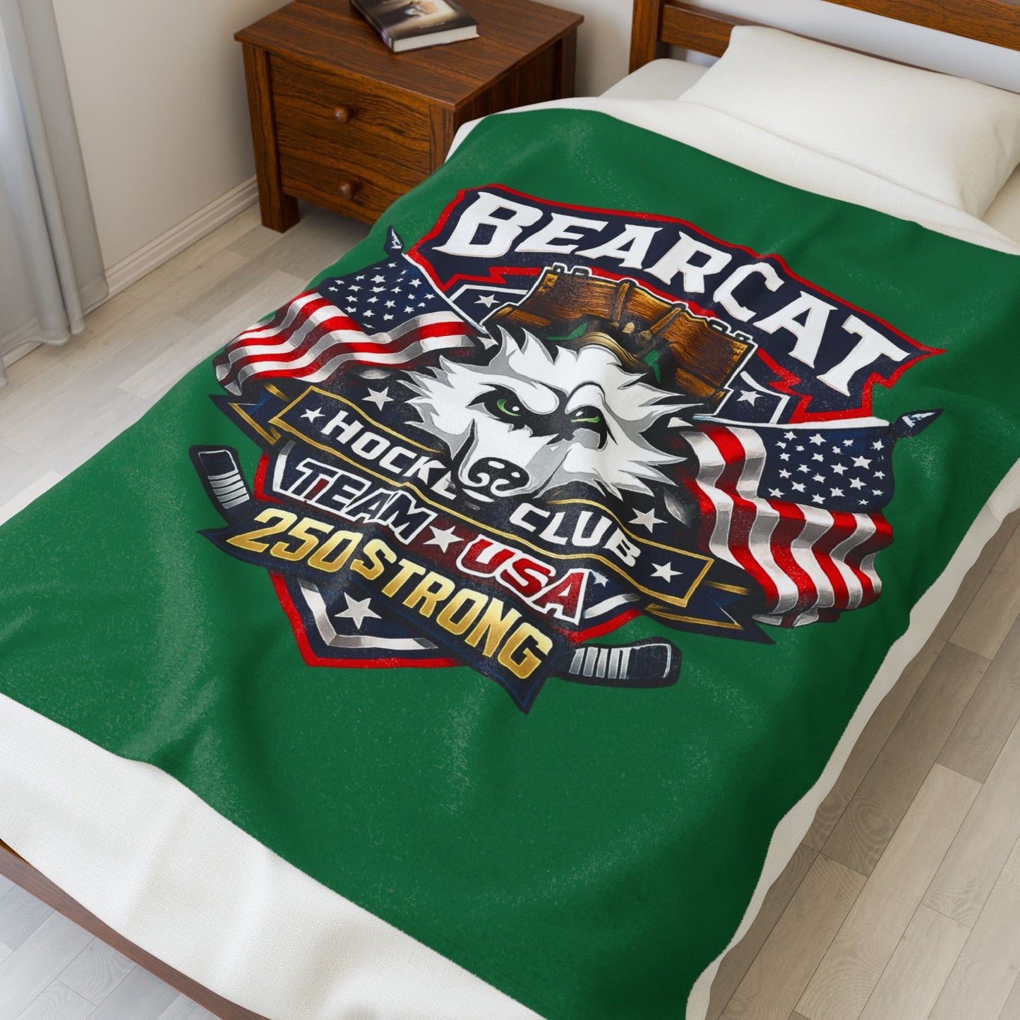 Bearcat Hockey Club Team USA Velveteen Plush Green Blanket