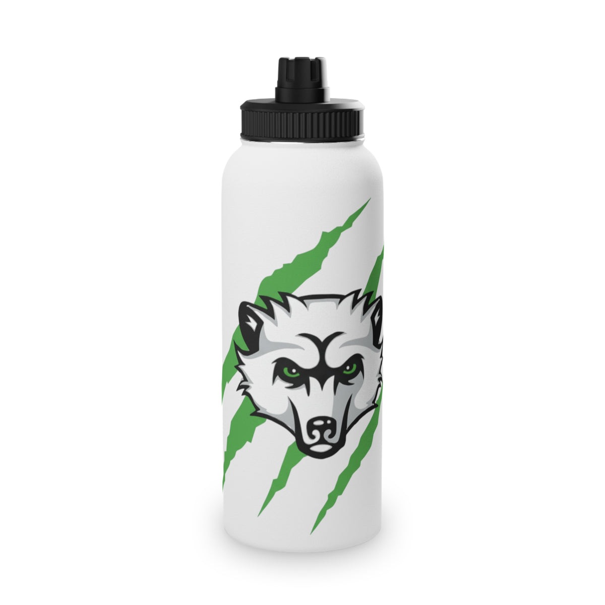 Stainless Steel Sports Water Bottle — Green Slash Design