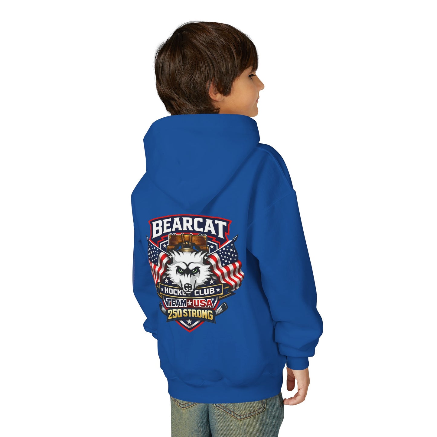Bearcat Hockey International Youth Hoodie — Team USA Flag Mascot Sweatshirt