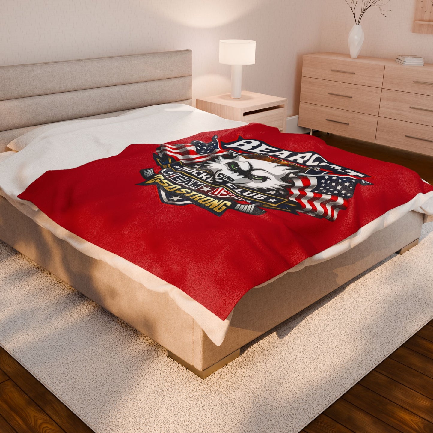 Bearcat Hockey Club Team USA Velveteen Plush red Patriotic Blanket