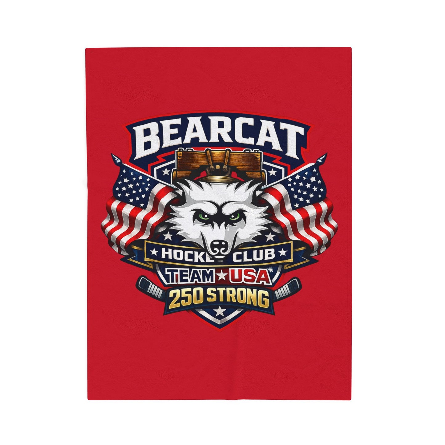 Bearcat Hockey Club Team USA Velveteen Plush red Patriotic Blanket