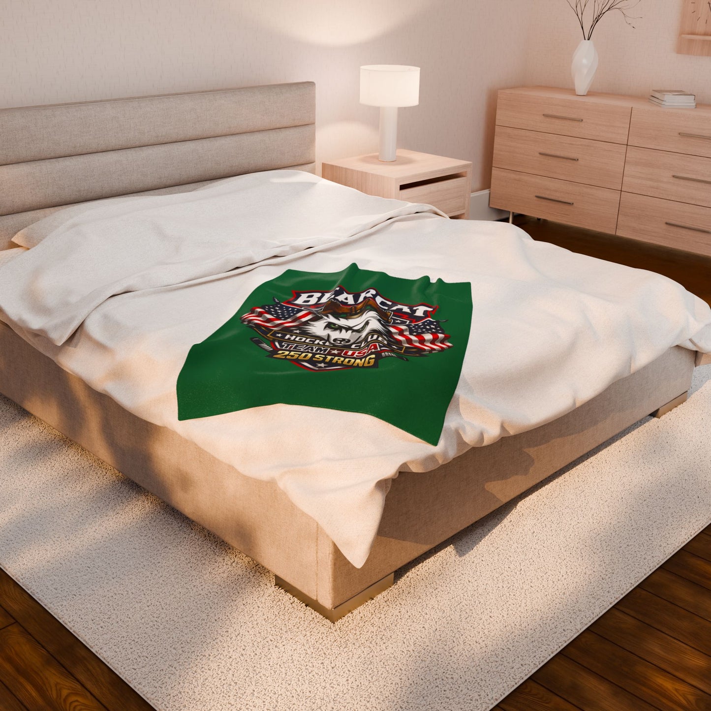 Bearcat Hockey Club Team USA Velveteen Plush Green Blanket