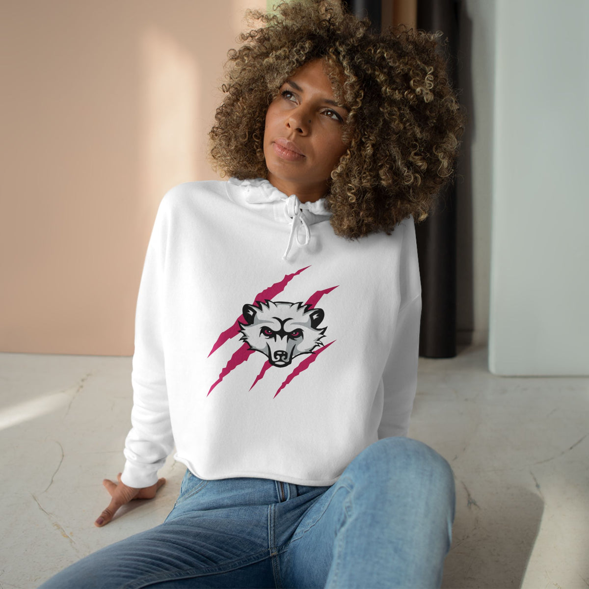 Lady Bearcat's Pink Logo Crop Hoodie