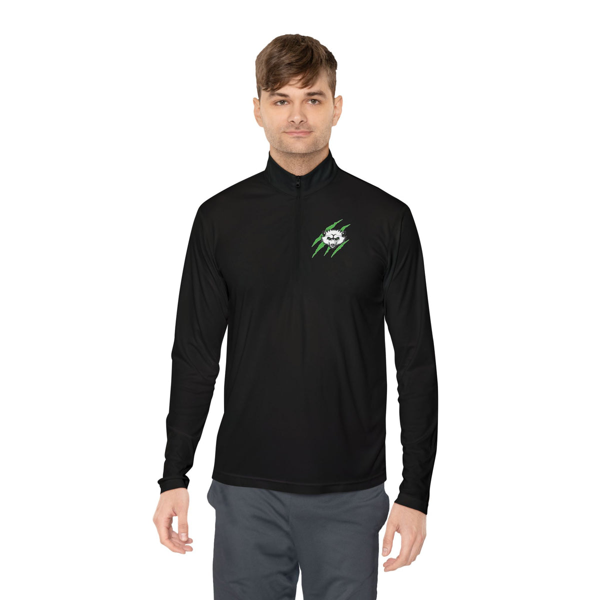 Quarter-Zip Pullover — Green Lightning Skull Logo