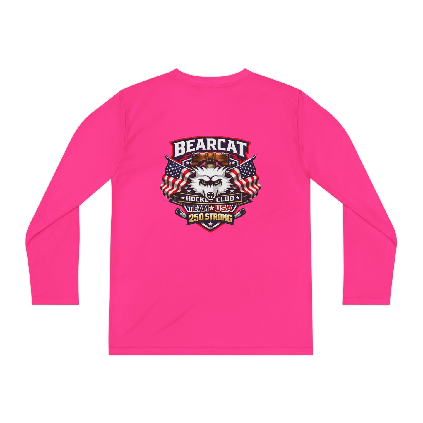Bearcat Club Youth Long Sleeve Tee – Hockey Team Jersey with American Flags & Mascot
