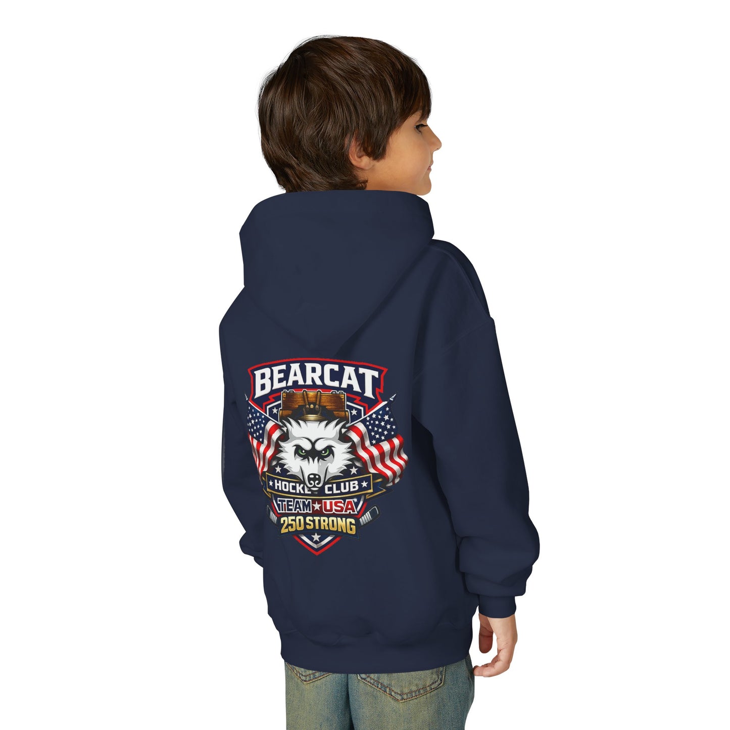 Bearcat Hockey International Youth Hoodie — Team USA Flag Mascot Sweatshirt