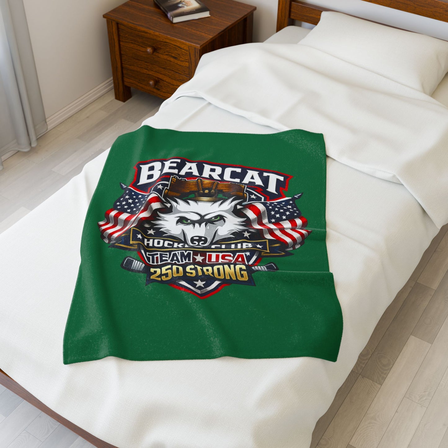 Bearcat Hockey Club Team USA Velveteen Plush Green Blanket