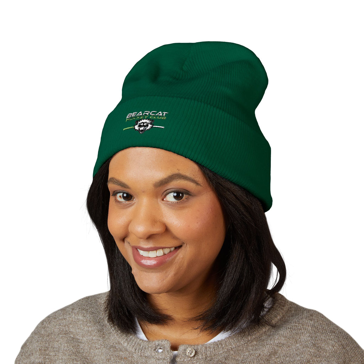 Toque Beanie - Bearcat Branded Knit Hat - Green Reverse Logo