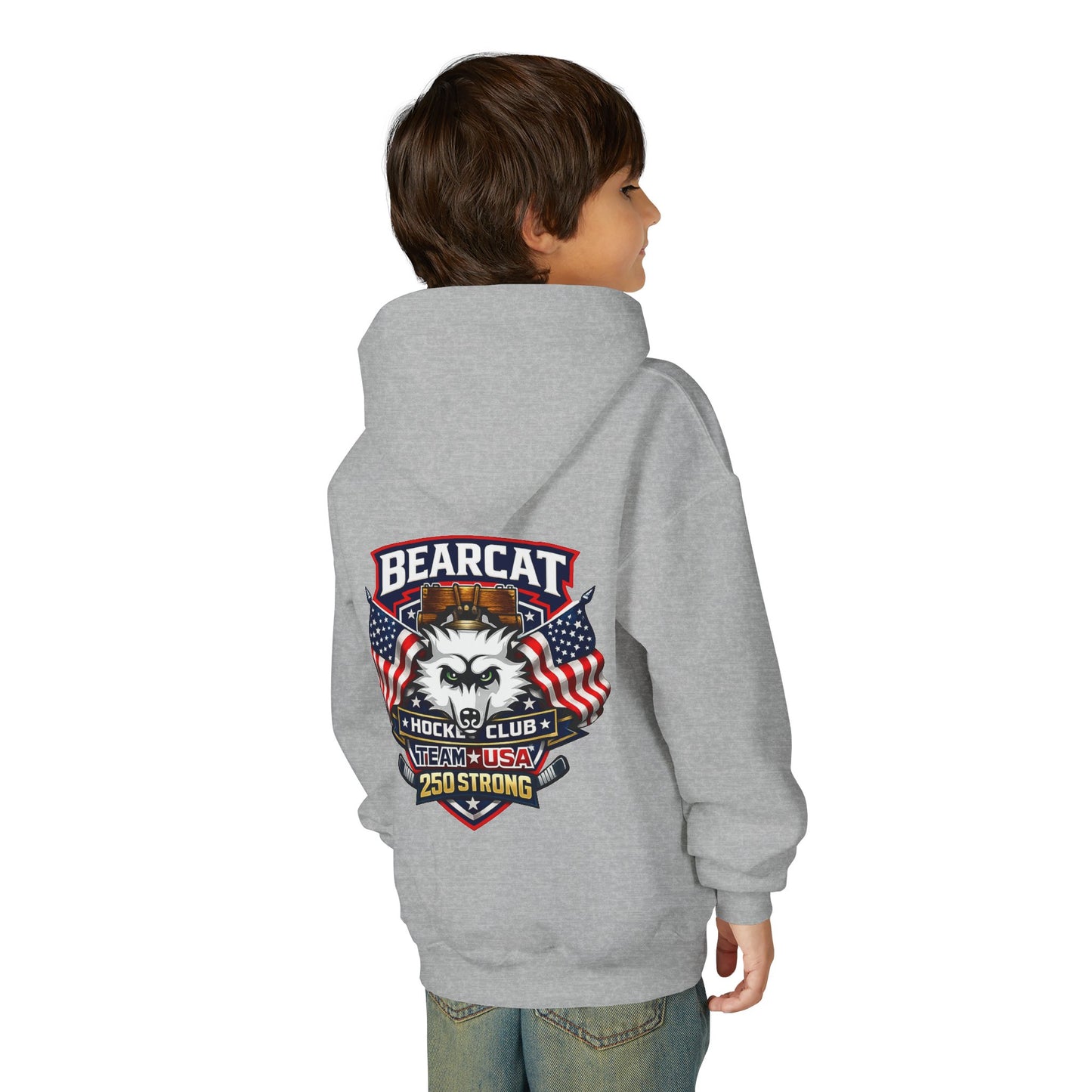 Bearcat Hockey International Youth Hoodie — Team USA Flag Mascot Sweatshirt