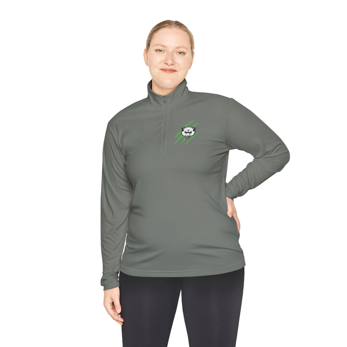 Quarter-Zip Pullover — Green Lightning Skull Logo